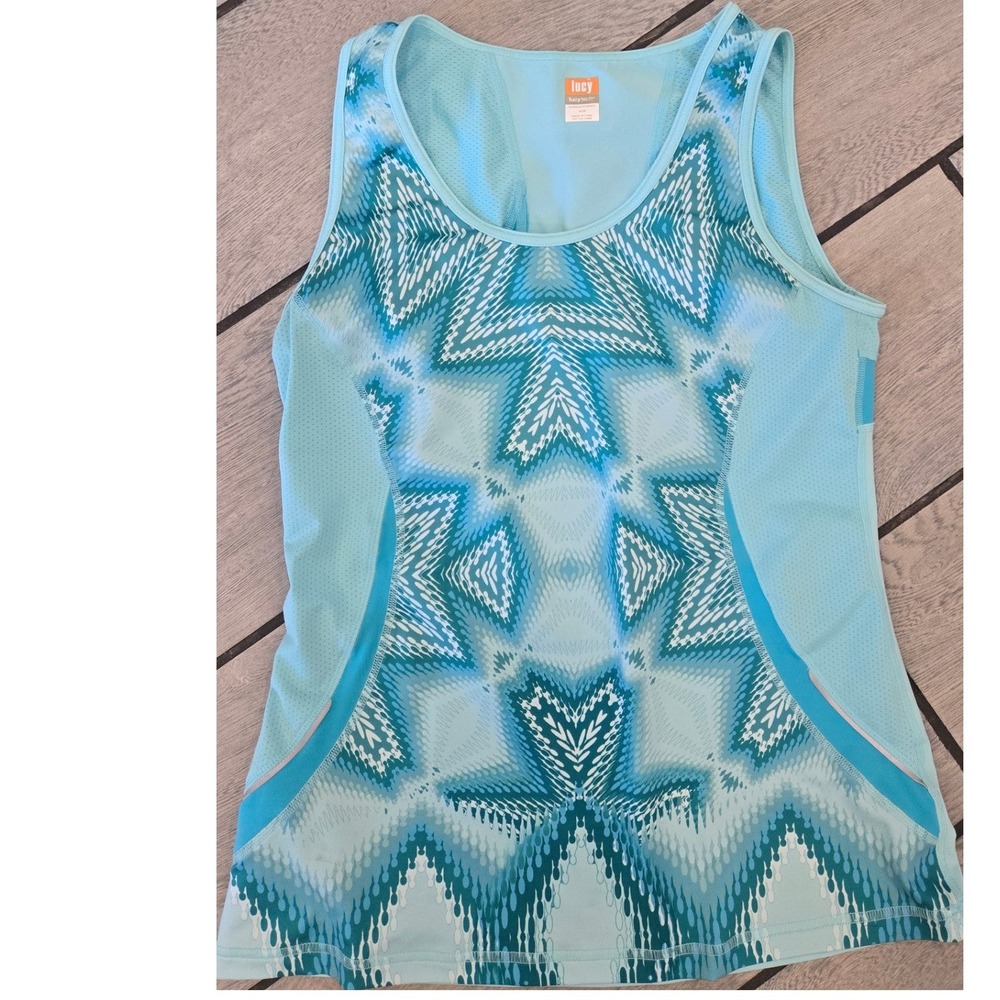 Lucy Lucytech Womens Blue Geometric Kaleidoscope Mesh Activewear Tank Top Medium